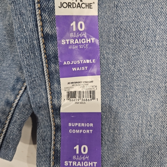 Jordache Medium Blue Baggy Straight Leg Jeans, Adjustable Waist. Size 10. New - Picture 2 of 4